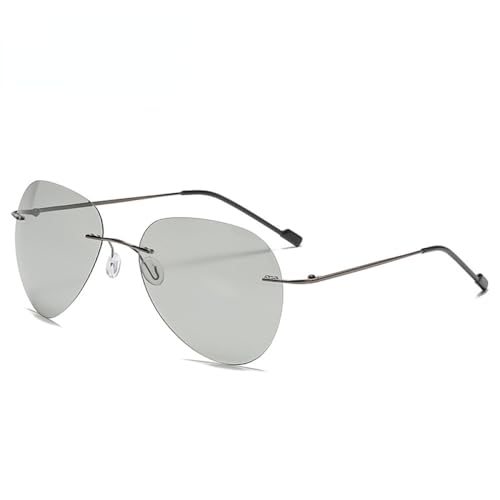 SONISA Herren-Sonnenbrille mit ultraleichten polarisierten photochromen Gläsern aus Titan, randlose Nachtsichtbrille im Luftfahrtstil, Gun grey Photochromi,h SONISA Herren-Sonnenbrille mit ultraleichten polarisierten photochromen Gläsern aus Titan, randlose Nachtsichtbrille im Luftfahrtstil, Gun grey Photochromi,h von SONISA