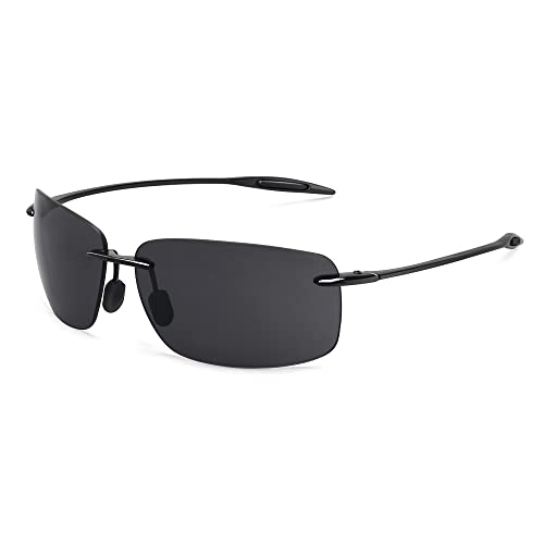 SONISA Klassische Sport Randlose Sonnenbrille Männer Orange Männlich Fahren Rechteck Ultraleichte Rahmen Sonnenbrille UV400,C1 schwarz,Original von SONISA