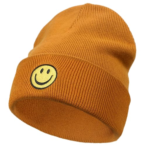 SONMONY Smile Face Beanie-Mütze für Damen und Herren, Winter-Strickmütze, weiche Bündchen, warmes Lächeln, Dehnbare Beanie-Mütze, Orange/Abendrot im Zickzackmuster (Sunset Chevron), Einheitsgröße von SONMONY