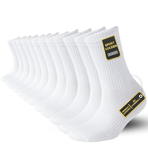 SONNORS 6 Paar Sportsocken Tennissocken Herren Damen Socken Biobaumwolle Activewear für Herren Crew Socks - Weiss - 4 Größen von SONNORS