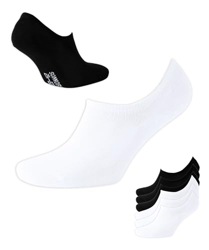 SONNORS Unsichtbare Unisex Sneaker Socken Füsslinge Biobaumwolle 3x Weiß 3x Schwarz 6er Set - No Show Schwarze Sneakersocken Damen Herren 39-42 von SONNORS