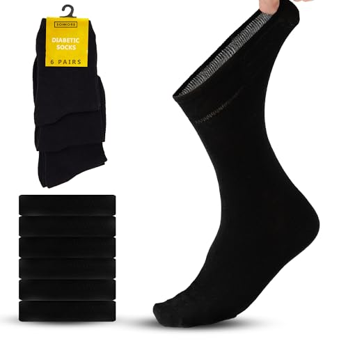 SONNORS 6 Paar Unisex Diabetikersocken Aus Reine Baumwolle Komfortbündchen Blutzirkulation Socken Für Männer Mädchen - 35-38 Schwarz von SONNORS