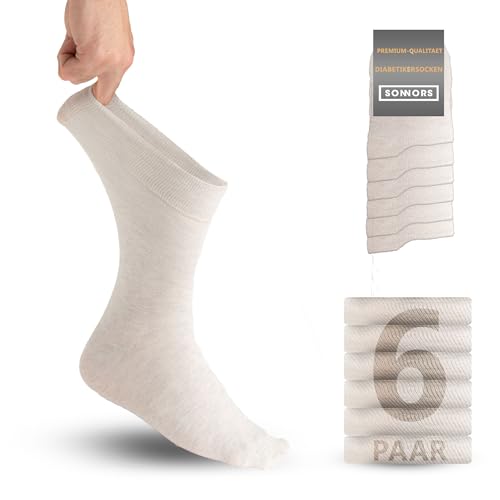 SONNORS 6 Paar Diabetikersocken Damen Herren Aus Reine Baumwolle Komfortbündchen Blutzirkulation Venen Strümpfe Damen Herrensocken - 39-42 Ecru von SONNORS