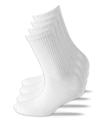 SONNORS Tennis Socks Breathable Athletic Compression Performance Crew Sport Socks Womens Mens Unisex 4 Pack Set Black White (DE/NL/SE/PL, Numerisch, 35, 38, Regular, Tall, Standard, Weiß) von SONNORS