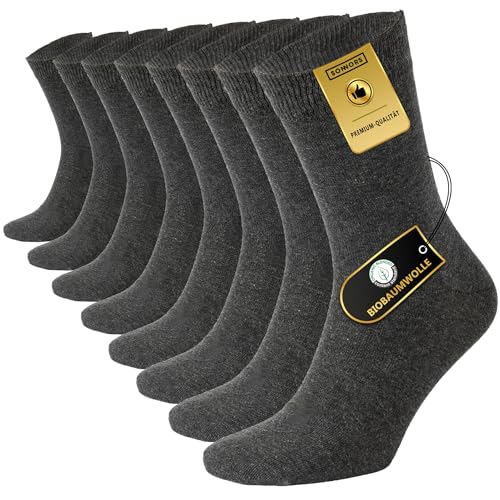 SONNORS Unisex Premium Business Socken Aus Bio Baumwolle 4er Set - Grau Arbeitssocken Weiter Bund Für Männer Mädchen 35-38 von SONNORS
