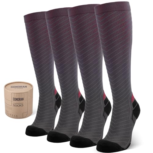 SONORAN 2 Pairs Kompressionsstrümpfe Damen und Herren, Stützstrümpfe Kompressionssocken Compression Socks Stützstrümpfe Kompression für Running, Wandern, Reisen, Sport L/XL （Grau Rot） von SONORAN