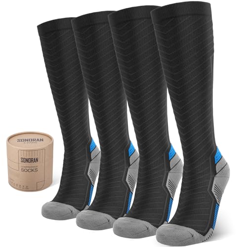 SONORAN 2 Pairs Kompressionsstrümpfe Damen und Herren, Stützstrümpfe Kompressionssocken Compression Socks Kompression für Running, Wandern, Reisen, Sport S/M (Schwarz Blau) von SONORAN