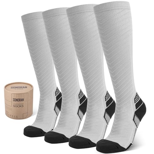 SONORAN 2 Pairs Kompressionsstrümpfe Damen und Herren, Stützstrümpfe Kompressionssocken Compression Socks Kompression für Running, Wandern, Reisen, Sport XXL (Schwarz Weiß) von SONORAN