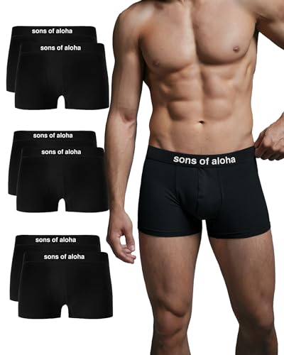 SONS OF ALOHA Boxershorts Herren Bio Baumwolle (6er Pack) Unterhosen Herren ohne einschneidenden Gummibund (Gr. S - XL) von SONS OF ALOHA