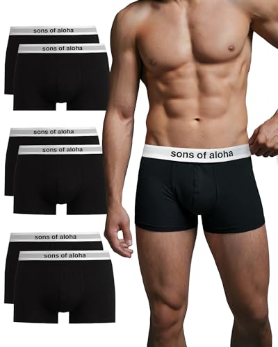 SONS OF ALOHA Boxershorts Herren Bio Baumwolle (6er Pack) Unterhosen Herren ohne einschneidenden Gummibund (Gr. S - XL) von SONS OF ALOHA
