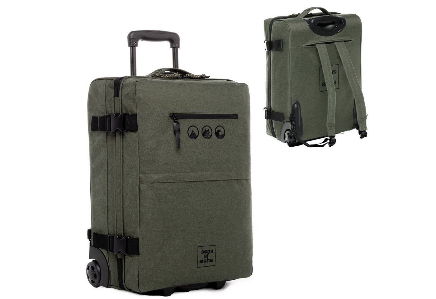 SONS OF ALOHA Koffer Backpacker Rucksack mit Rollen 3 in 1 Handgepäck  55 cm, 2in1 Hybrid Handgepäck Koffer 2 Rollen & Rucksack aus Plastikflaschen von SONS OF ALOHA