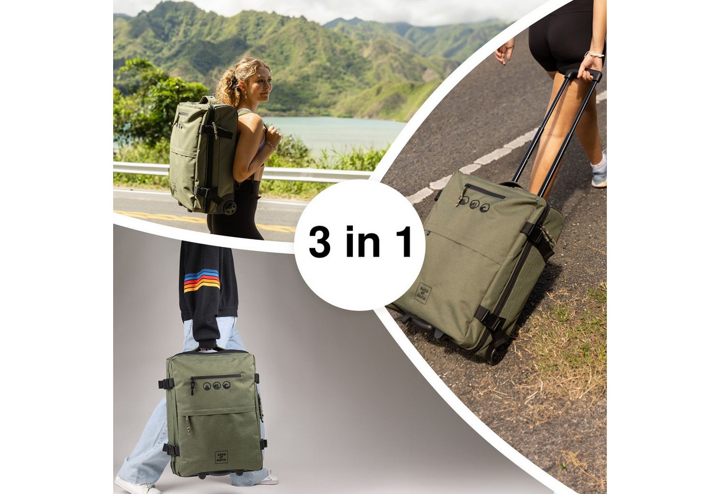 SONS OF ALOHA Koffer Trolley Carry-on und Rucksack Kane, 2in1 Hybrid Handgepäck Koffer 2 Rollen & Rucksack aus Plastikflaschen von SONS OF ALOHA