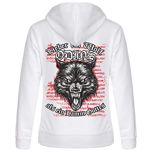 Damen Kapuzenjacke Rückendruck Lieber ein Wolf Odins als ein Lamm Gottes Fenris Wikinger von SONS OF ODIN