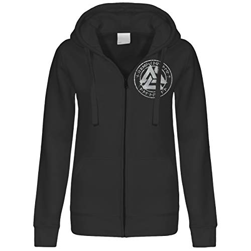 SONS OF ODIN Damen Kapuzenjacke Valknut SILBER Wikinger Label Runen Walhalla Ragnar Nordic von SONS OF ODIN