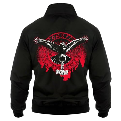 Herren Harrington Jacke Odins Raben mit Thors Hammer Wikinger Krieger Pagan von SONS OF ODIN