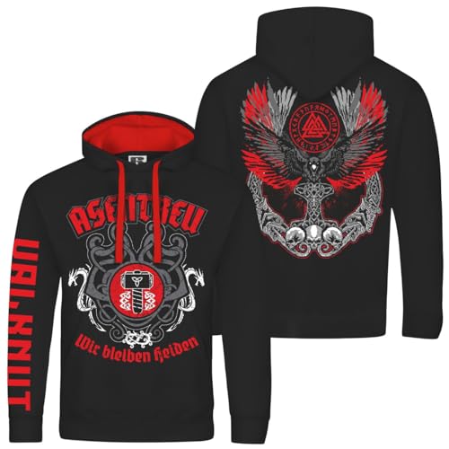 Herren Kapuzenpullover Asentreu Wikinger Walhalla Odin Motive Thors Hammer skal von SONS OF ODIN