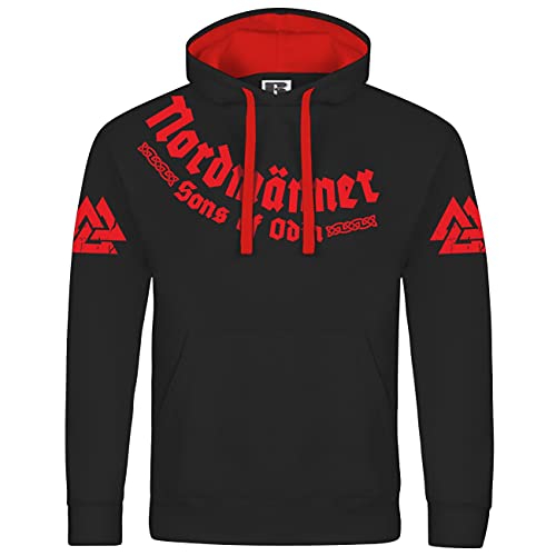 Herren Kapuzenpullover Nordmänner Odin der Allvater Wotan Blut Rot Runen S - 5XL von SONS OF ODIN