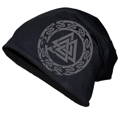 Herren Long Beanie Mütze Wotansknoten GRAU Wikinger Runen Runes Valknut Odin von SONS OF ODIN