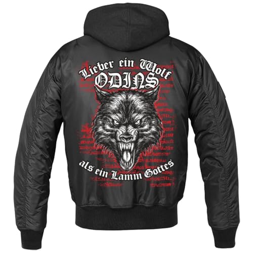 Herren MA1 Bomberjacke mit Kapuze Innenfutter Lieber ein Wolf Odins Fenris Heide von SONS OF ODIN