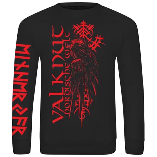 Herren Pullover Sweatshirt Nordischer Rabe Einherjar rote Runen Odin Wikinger von SONS OF ODIN