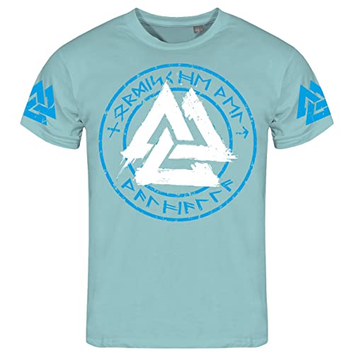 Herren T-Shirt Nordische Welt Runenkreis Blau Weiß Wikinger Motive S - 5XL von SONS OF ODIN