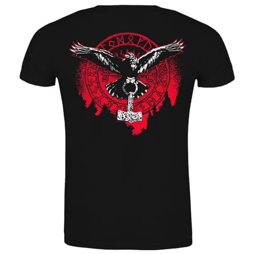 Herren T-Shirt Odins Raben mit Thors Hammer Wikinger No Fight No Glory von SONS OF ODIN