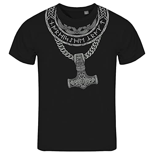 Herren T-Shirt Thors Hammer Kette Wikinger Motiv Halskette Druck von SONS OF ODIN