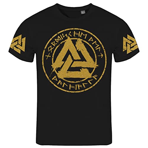 Herren T-Shirt Walhalla Motiv in Gold Runen unpolitisch vikingwear von SONS OF ODIN