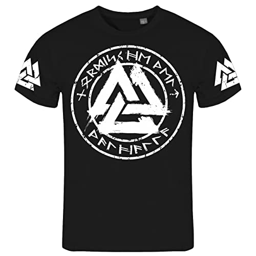 Herren T-Shirt Wikinger Marke Nordische Welt Walhalla Runenkreis Weiss von SONS OF ODIN
