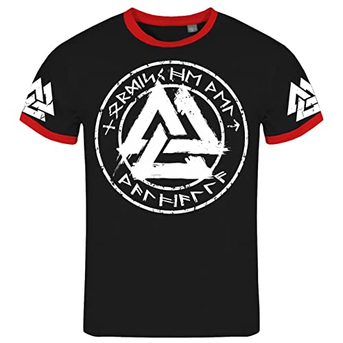 Herren T-Shirt Wikinger Marke Nordische Welt Walhalla Runenkreis Weiss von SONS OF ODIN