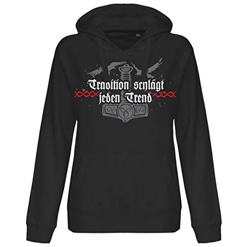 Damen Kapuzenpullover Auf alte Götter Wikinger Walhalla Germanin Runen Hoodie von SONS OF ODIN