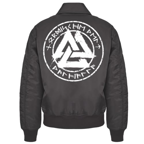 Herren CWU Bomberjacke mit Kragen Label Marke Wikinger Wotansknoten Rune Blut von SONS OF ODIN