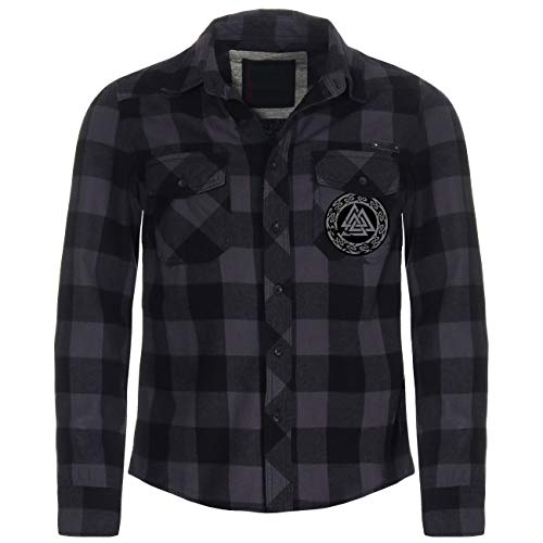 Herren Holzfällerhemd Langarm Wotansknoten Kreis GRAU Germane Runen Nordmänner von SONS OF ODIN