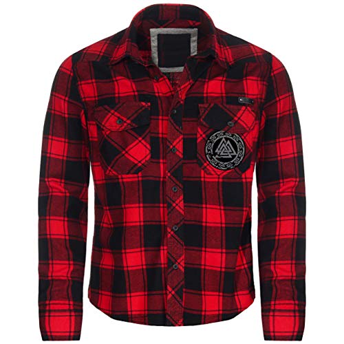 Herren Holzfällerhemd Langarm Wotansknoten Kreis GRAU Germane Runen Nordmänner von SONS OF ODIN