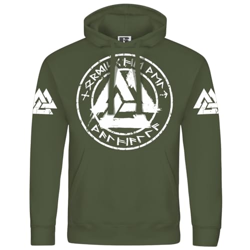 SONS OF ODIN Herren Kapuzenpullover Nordische Welt Walhalla in Runenschrift Wikinger Motive von SONS OF ODIN