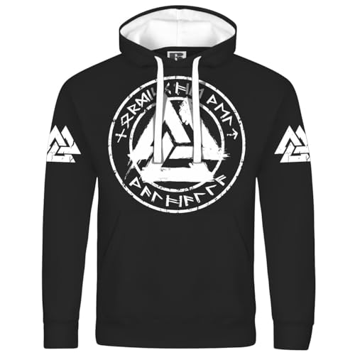 SONS OF ODIN Herren Kapuzenpullover Nordische Welt Walhalla in Runenschrift Wikinger Motive von SONS OF ODIN