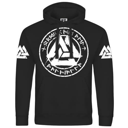 SONS OF ODIN Herren Kapuzenpullover Nordische Welt Walhalla in Runenschrift Wikinger Motive von SONS OF ODIN