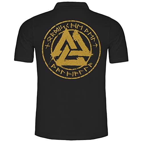SONS OF ODIN Herren Poloshirt Polohemd Nordische Welt Walhalla Gold Runen (mit Rückendruck) von SONS OF ODIN