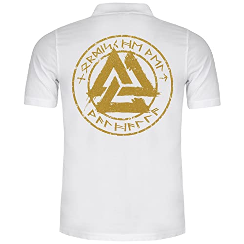 SONS OF ODIN Herren Poloshirt Polohemd Nordische Welt Walhalla Gold Runen (mit Rückendruck) von SONS OF ODIN