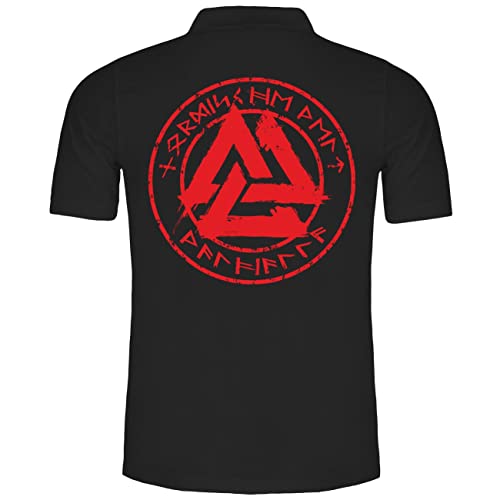 SONS OF ODIN Herren Poloshirt Polohemd Nordische Welt Walhalla Rote Runen (mit Rückendruck) von SONS OF ODIN
