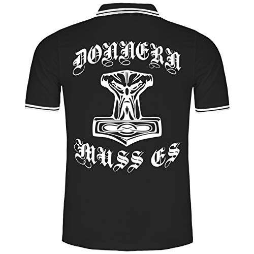 SONS OF ODIN Herren Poloshirt Polohemd Thors Hammer Donnern muss es (mit Rückendruck) von SONS OF ODIN