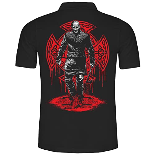 SONS OF ODIN Herren Poloshirt Polohemd Viking See You in Walhalla (mit Rückendruck) von SONS OF ODIN