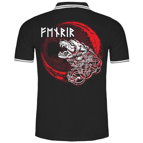 SONS OF ODIN Herren Poloshirt Polohemd Vikings Fenrir Wolf (mit Rückendruck) von SONS OF ODIN