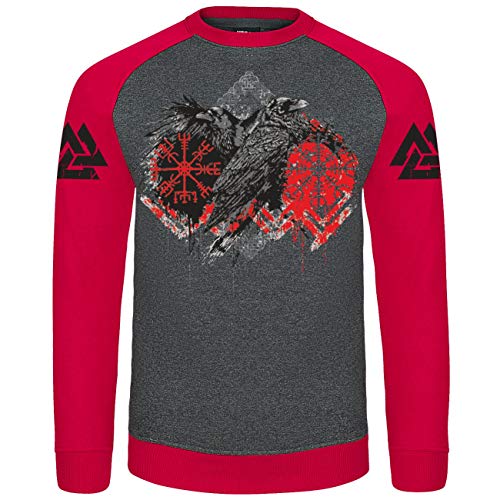 SONS OF ODIN Herren Pullover Sweatshirt Odins Raben Rabe Hugin Munin Runen von SONS OF ODIN