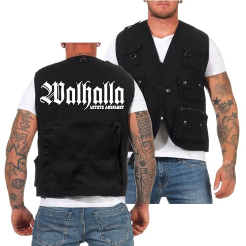 SONS OF ODIN Herren Weste mit vielen Taschen Letzte Ausfahrt Walhalla Motorrad Biker Männer von SONS OF ODIN