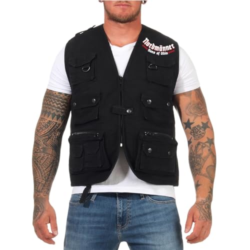 SONS OF ODIN Herren Weste mit vielen Taschen Nordmänner Wikinger Motiv S - 7XL von SONS OF ODIN