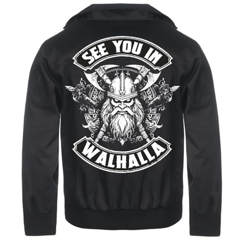 SONS OF ODIN Herren gefütterte Harrington WINTER Jacke Patch See you in Walhalla (mit Rückendruck) von SONS OF ODIN