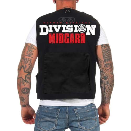 SONS OF ODIN Männer Weste mit vielen Taschen (mit Rückendruck) Walhalla Divison Midgard Größe M - 7XL von SONS OF ODIN