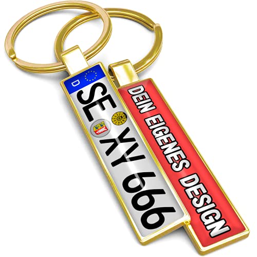 Personalisierter Kennzeichen-Schlüsselanhänger beidseitig mit Name Logo Foto Bild - Individueller Auto Nummernschild-Anhänger aus Metall als Führerschein Geburtstag Autofans Geschenk personalisiert von SONZE