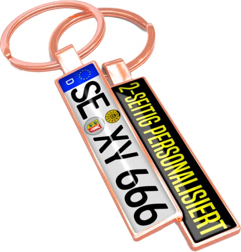 Personalisierter Kennzeichen-Schlüsselanhänger beidseitig mit Name Logo Foto Bild - Individueller Auto Nummernschild-Anhänger aus Metall als Führerschein Geburtstag Autofans Geschenk personalisiert von SONZE